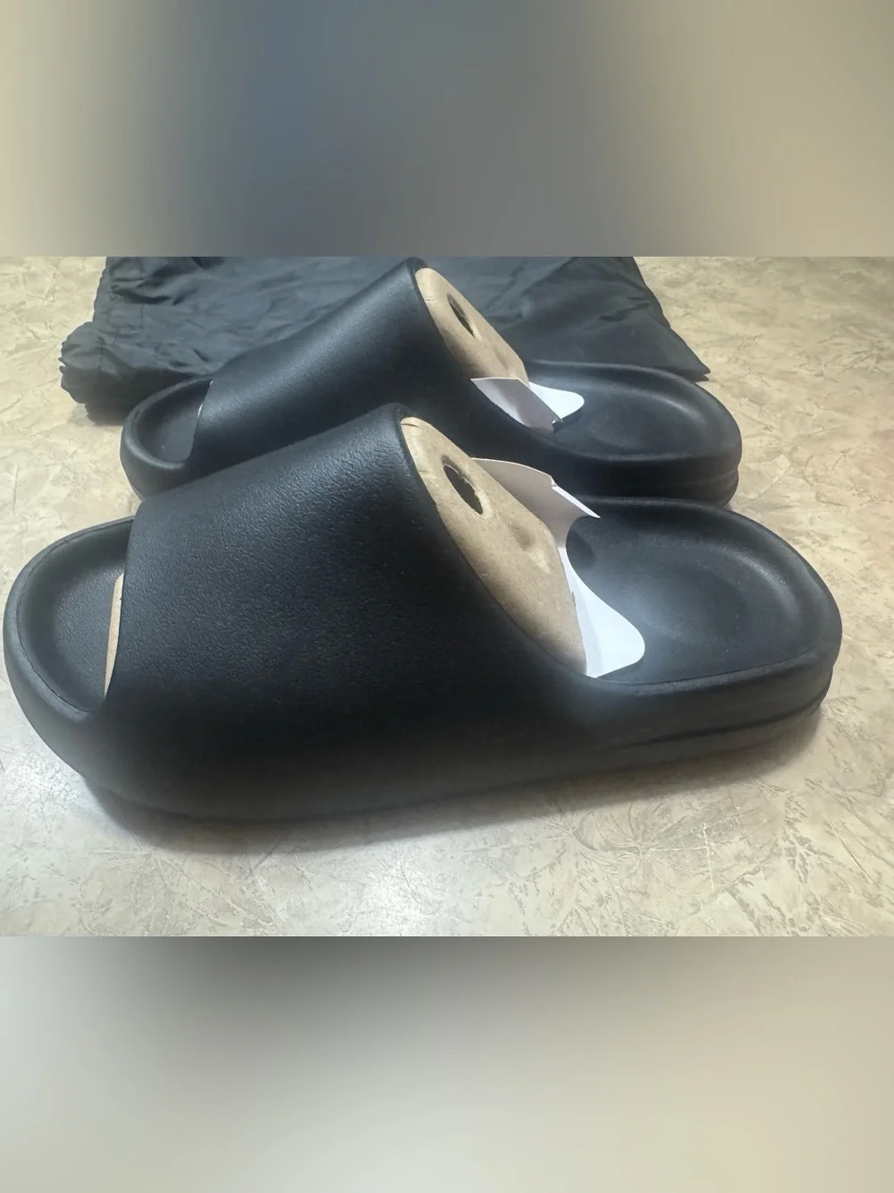 Yeezy Black YZY YS 01 Slide Sandals with Tan Inset